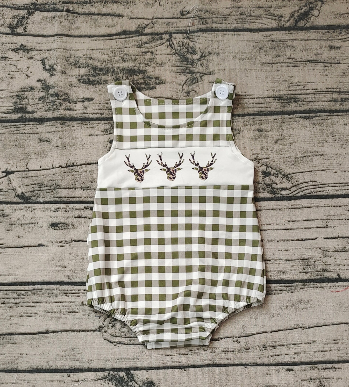 Baby Infant Boys Leopard Deer Green Checkered Summer Sleeveless Rompers