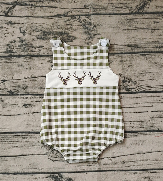 Baby Infant Boys Leopard Deer Green Checkered Summer Sleeveless Rompers