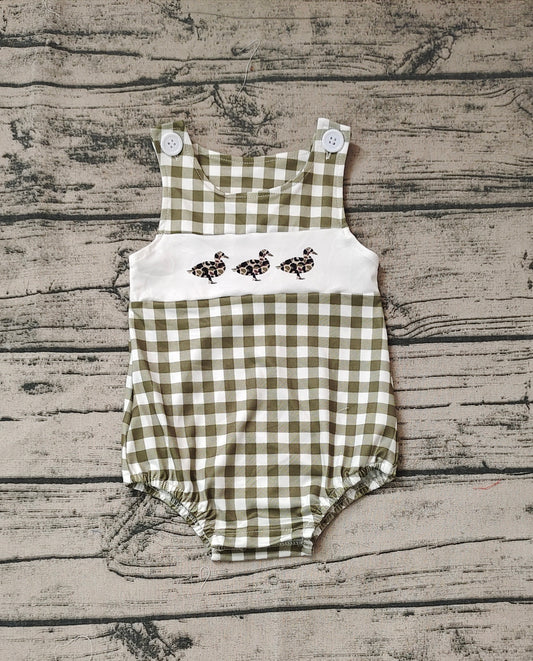 Baby Infant Boys Leopard Duck Green Checkered Summer Sleeveless Rompers