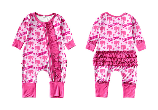 Baby Infant Girls Ruffle Pink Doll Long Sleeve Rompers preorder(moq 5)