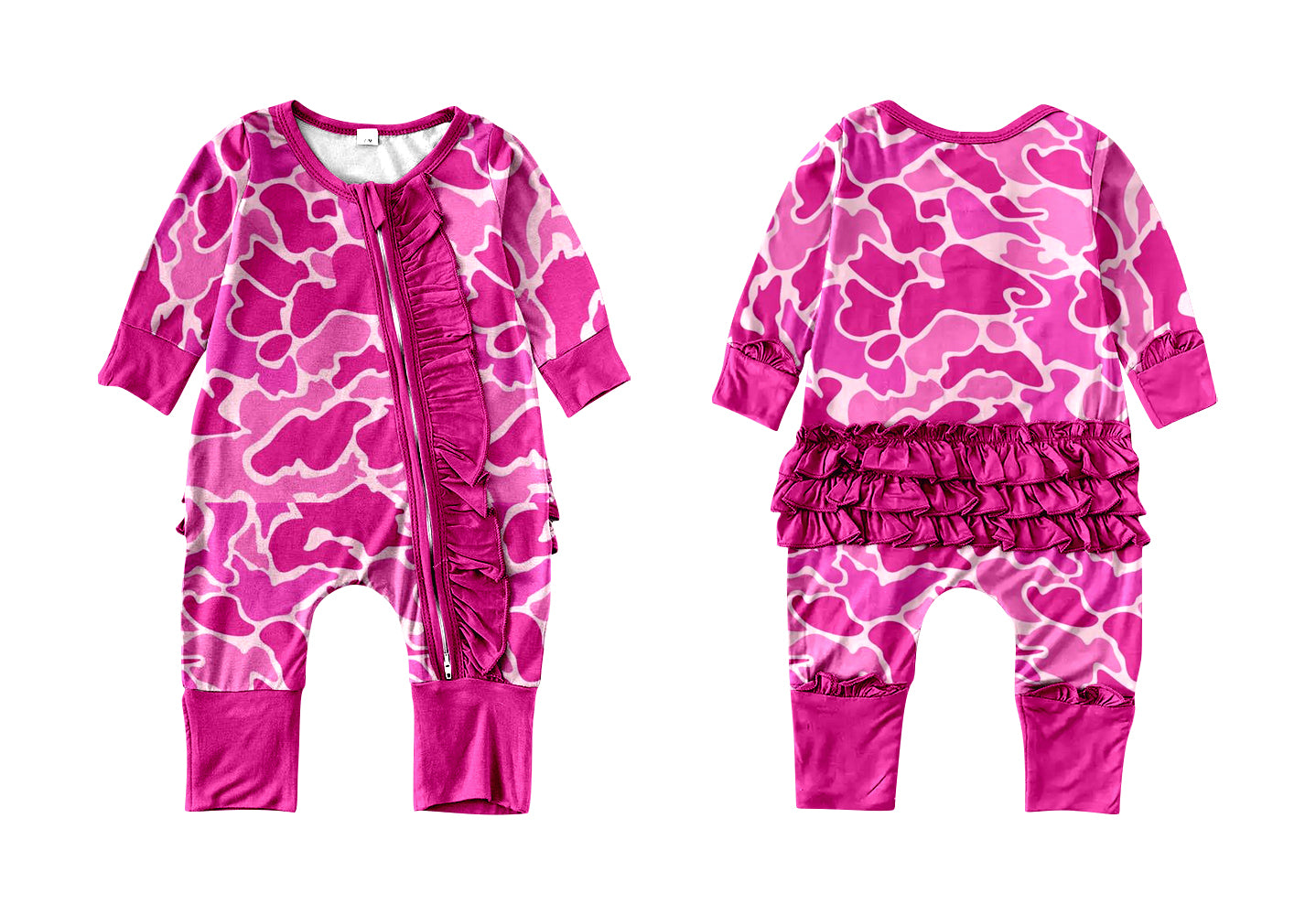 Baby Infant Girls Ruffle Pink Cow Print Long Sleeve Rompers preorder(moq 5)