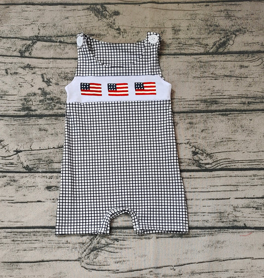 Baby Infant Boys Blue Checkered Flag 4th of July Rompers preorder