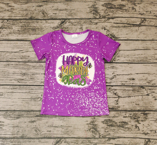 Baby Girls Purple Happy Mardi Gras Short Sleeve Shirt Tops