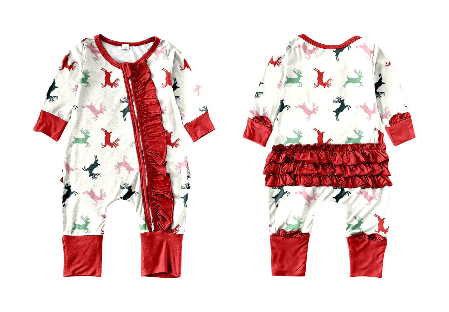 Baby Infant Girls Ruffle Christmas Deer Long Sleeve Rompers preorder(moq 5)