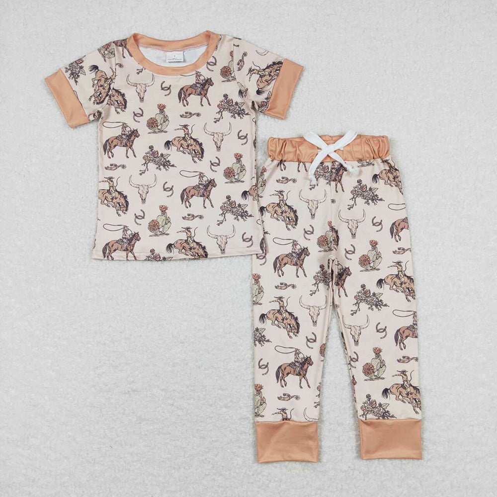 Baby Boys Rodeo Cow Skull Tee Shirt Pants Pajamas Clothes Sets