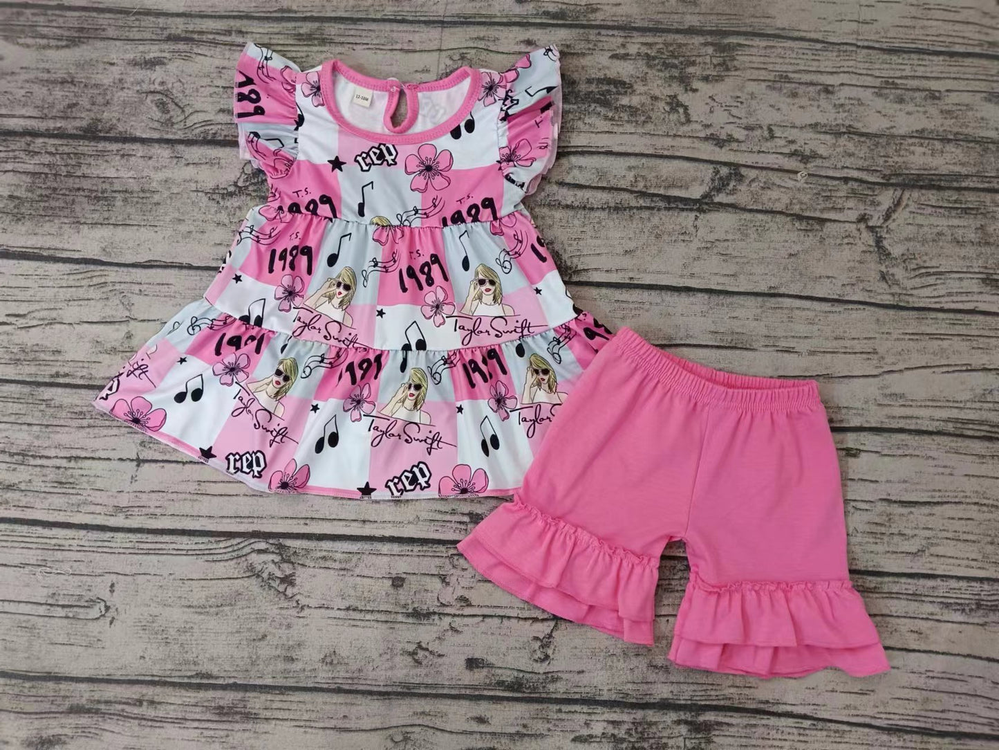 Baby Girls Singer 1989 Flowers Tunic Ruffle Shorts Clothes Sets preorder (moq 5)