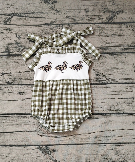 Baby Infant Girls Leopard Duck Green Checkered Summer Straps Rompers