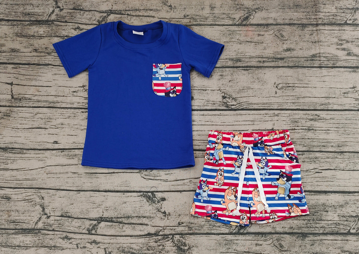 Baby Boys 4th Of July Dogs Pocket Top Shorts Clothes Sets