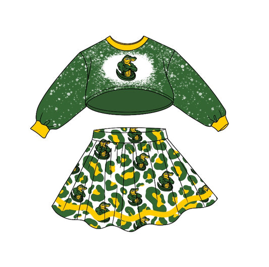 Baby Girls Team Green Long Sleeve Top Leopard Skirts Sets preorder(moq 5)