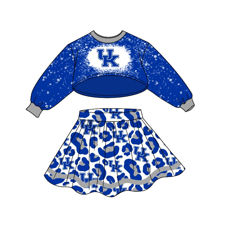 Baby Girls Team Blue Long Sleeve Top Leopard Skirts Sets preorder(moq 5)