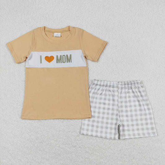 Baby Boys I Love Mom Shirt Checkered Shorts Clothes Sets