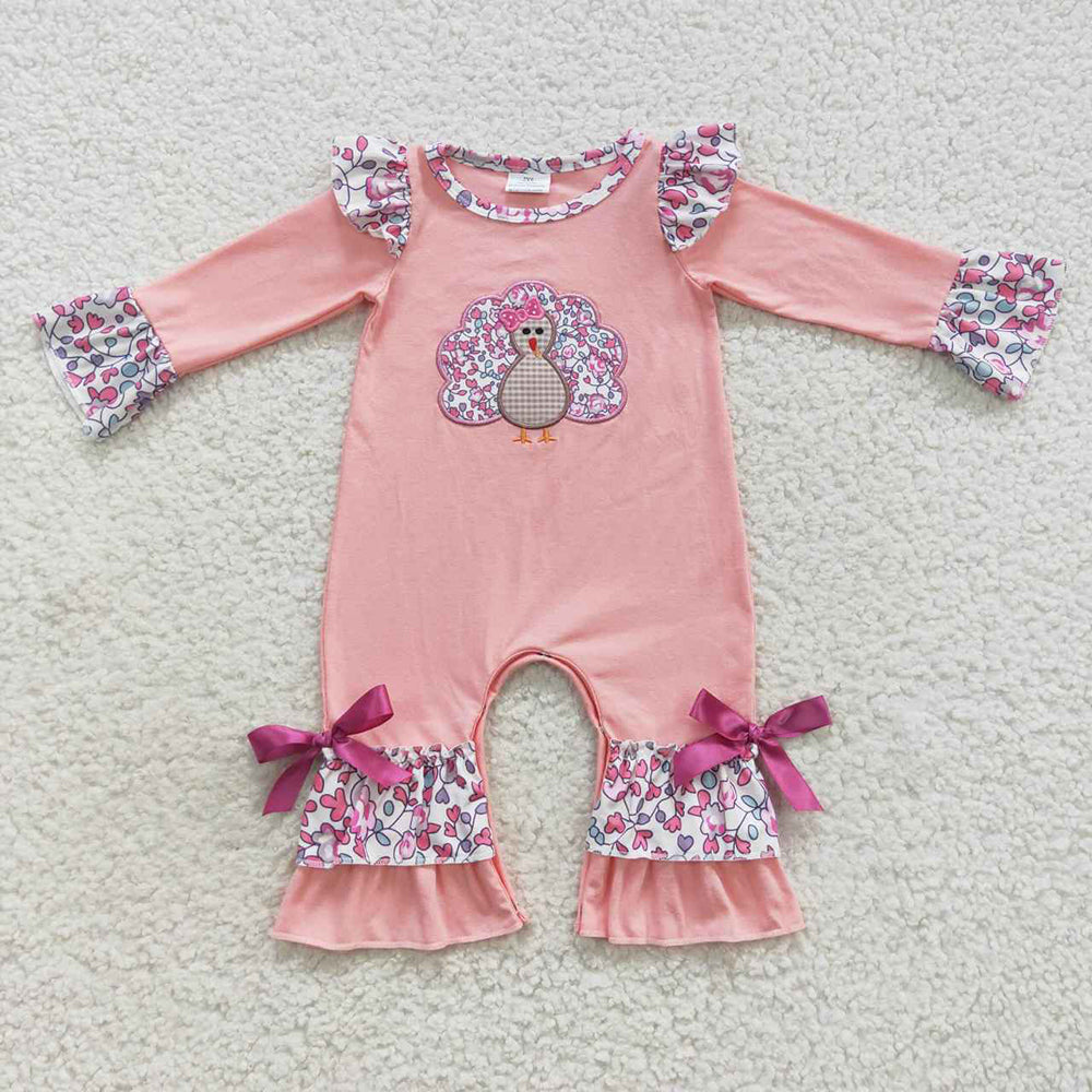 Baby Girls Thanksgiving Turkey Pink Rompers