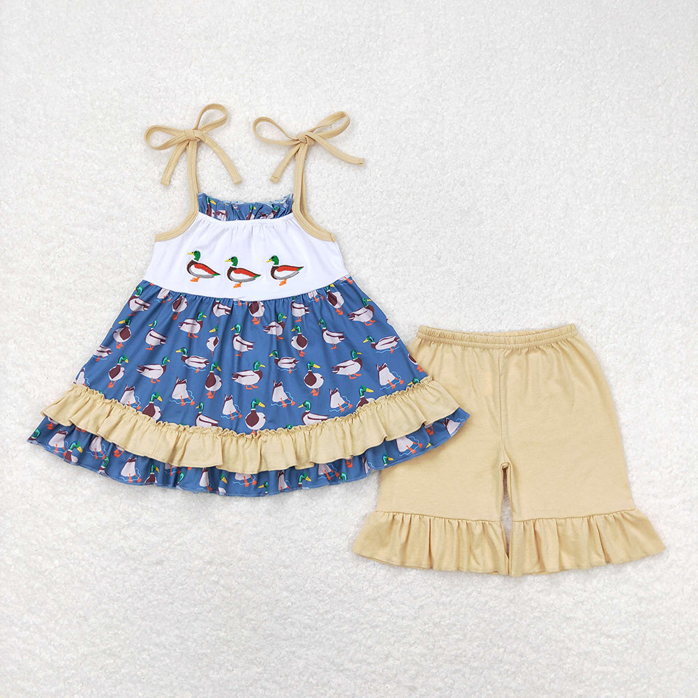Baby Girls Duck Straps Ruffle Tunic Top Ruffle Shorts Clothes Sets