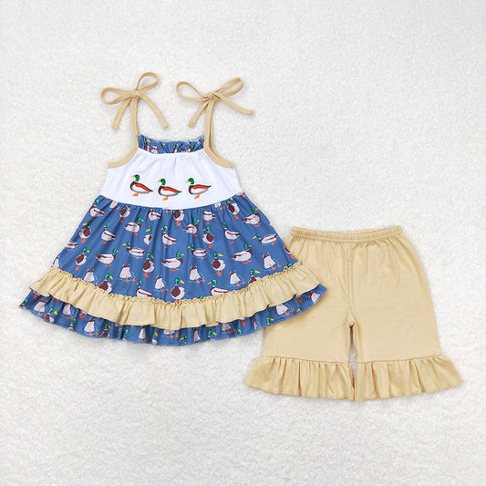 Baby Girls Duck Straps Ruffle Tunic Top Ruffle Shorts Clothes Sets