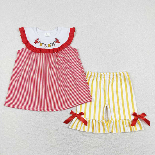 Baby Girls Crawfish Boiled Tops Bows Shorts Romer Sibling Clothes Sets