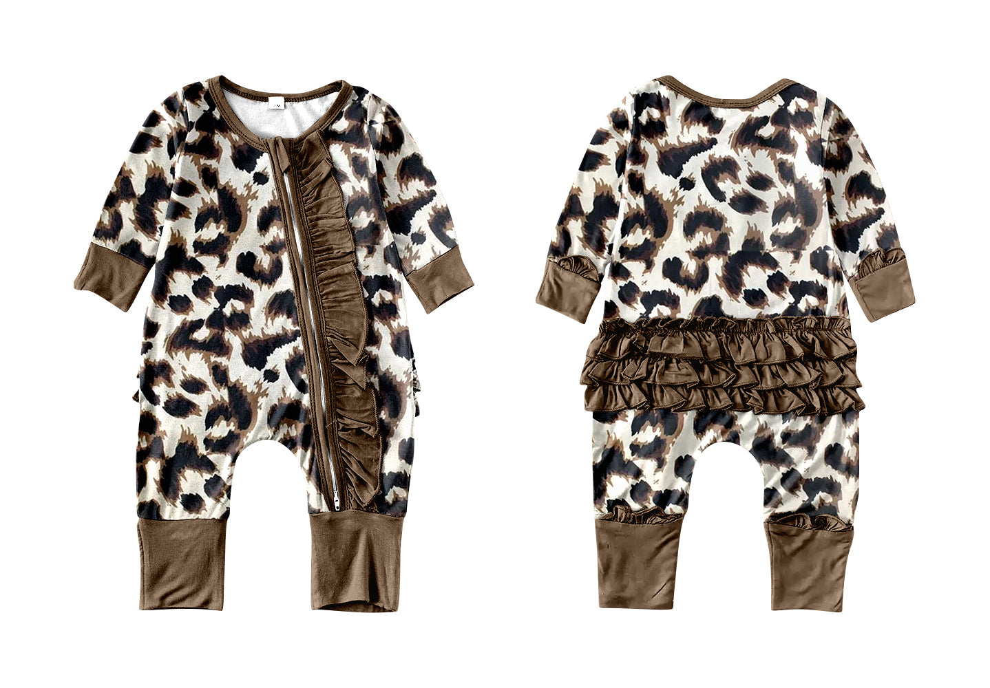 Baby Infant Girls Ruffle Leopard Long Sleeve Rompers preorder(moq 5)