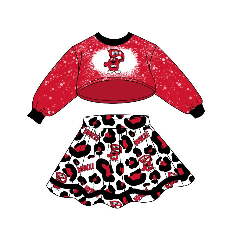 Baby Girls Team Red Long Sleeve Top Leopard Skirts Sets preorder(moq 5)