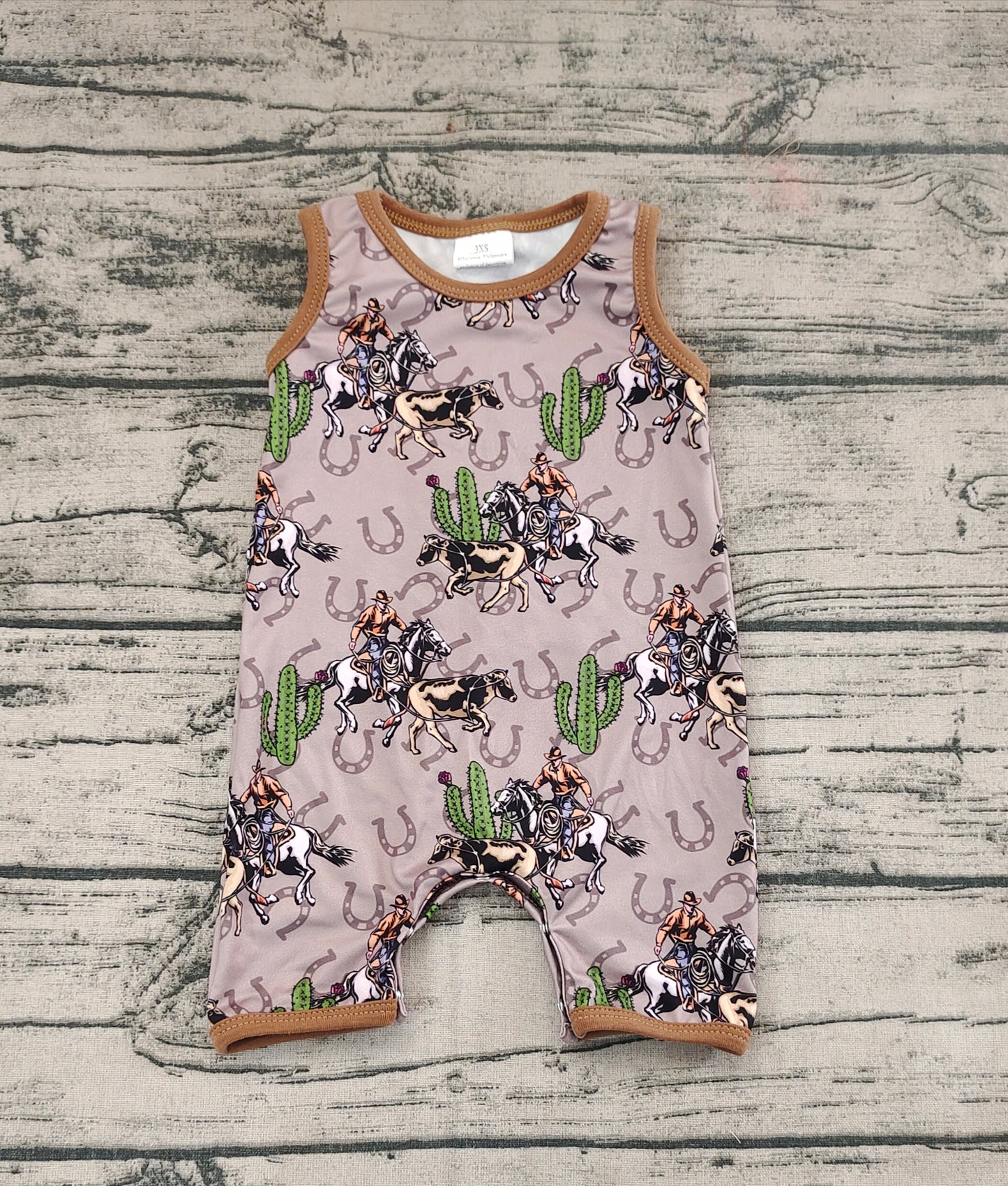 Baby Infant Boys Western Rodeo Cactus Sleeveless Rompers