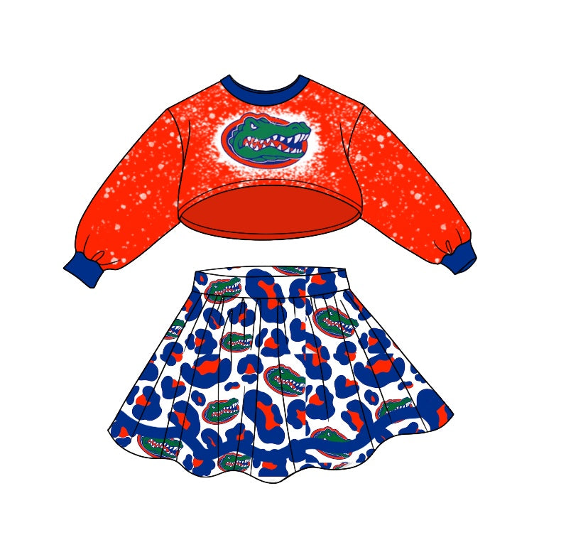 Baby Girls Team Orange Leopard Long Sleeve Top Skirts Sets preorder(moq 5)