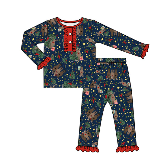 Baby Girls Christmas Dear Pajamas Top Bell Pants Clothes Sets preorder(moq 5)