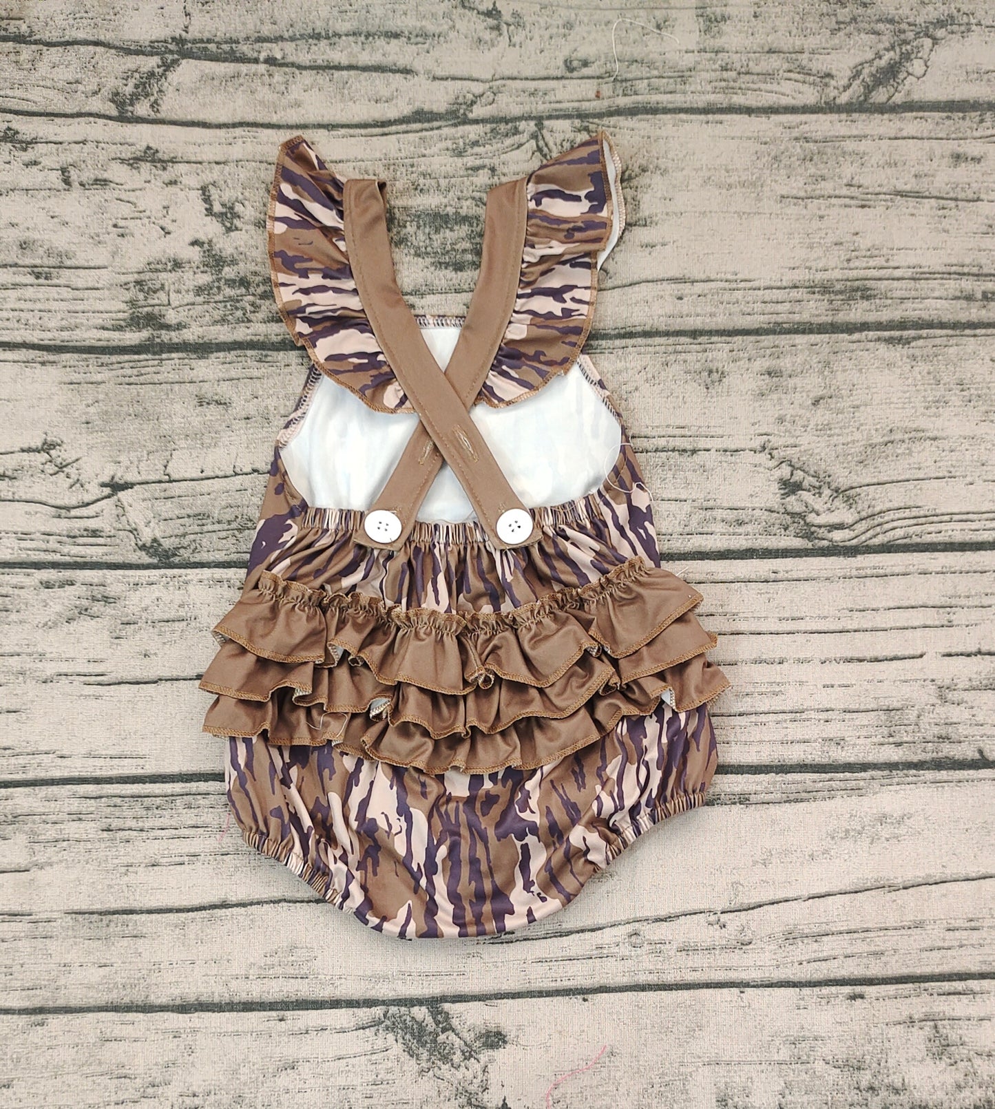 Baby Infant Girls Camo Flutter Sleeve Straps Rompers
