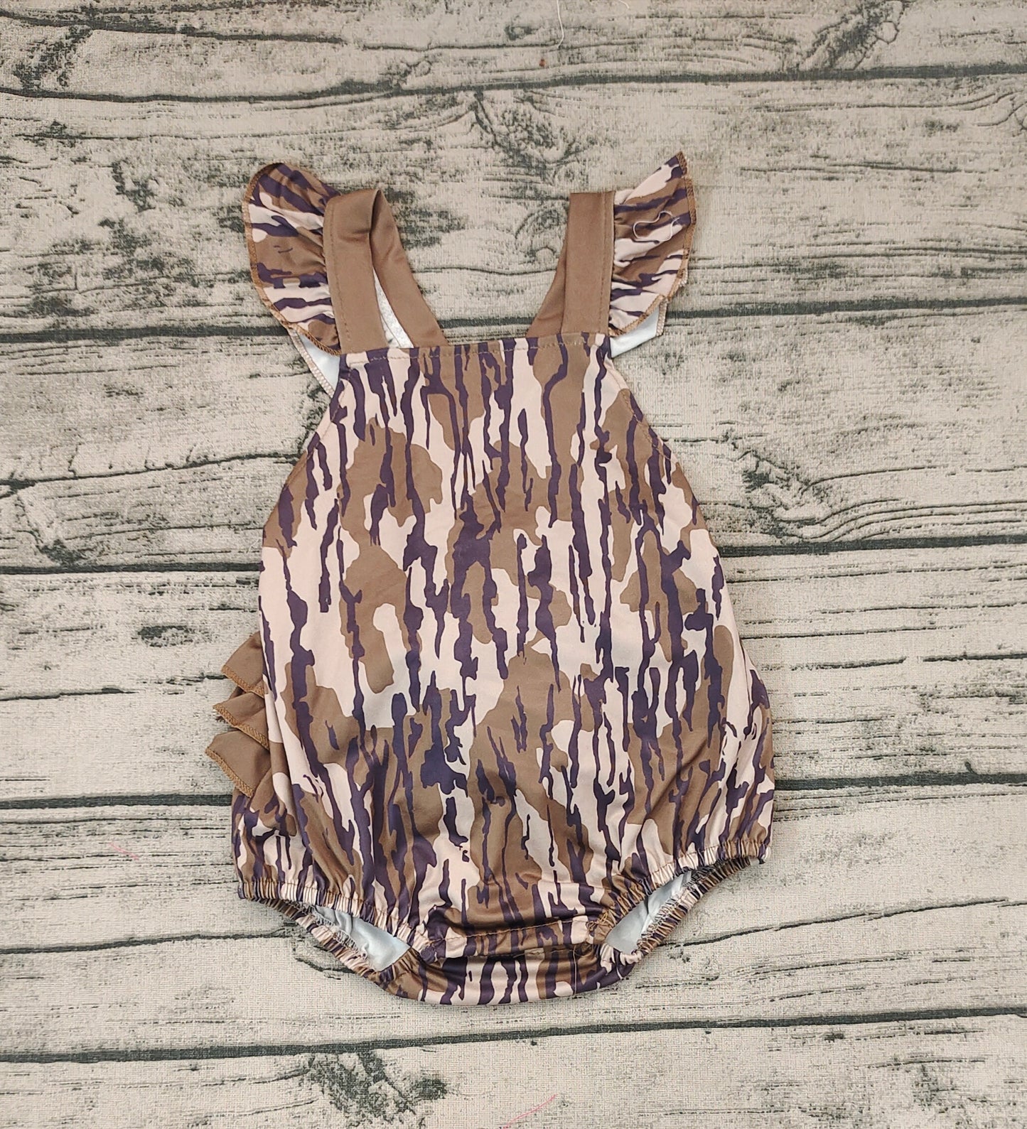 Baby Infant Girls Camo Flutter Sleeve Straps Rompers