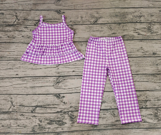 Baby Girls Purple Checkered Tunic Top Wide Leg Pants Clothes Sets