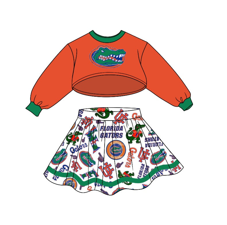 Baby Girls Team Orange Green Long Sleeve Top Skirts Sets preorder(moq 5)