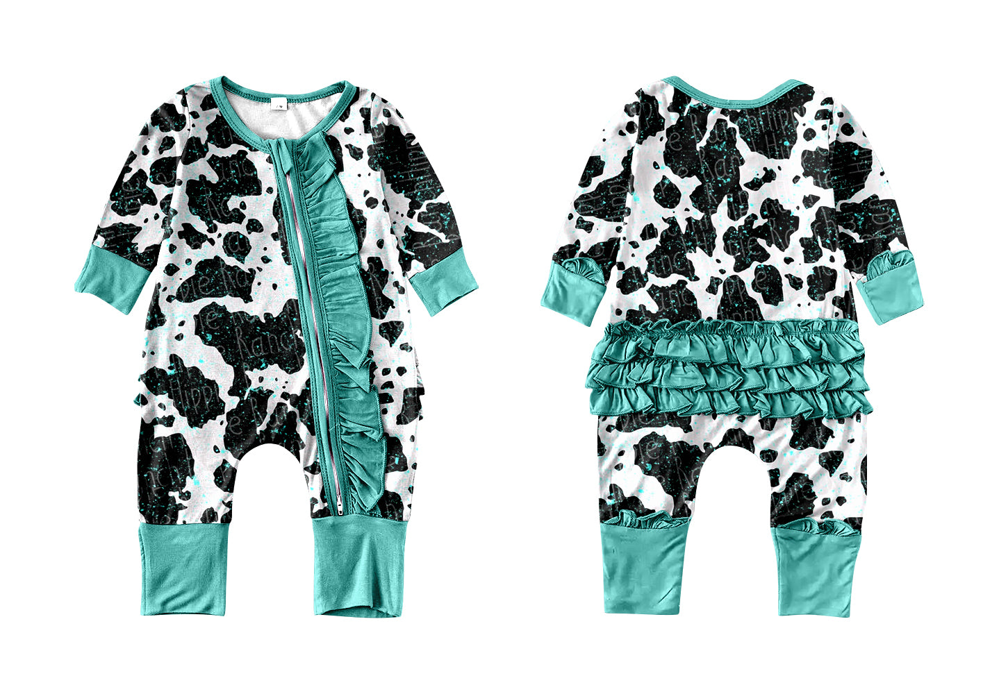 Baby Infant Girls Ruffle Cow Print Long Sleeve Rompers preorder(moq 5)