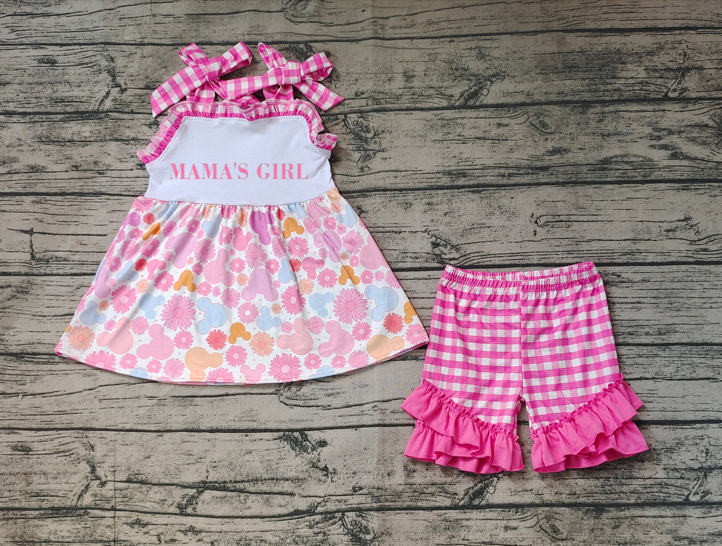 Baby Girls Mama's Girl Pink Flowers Top Ruffle Shorts Outfits Clothes Sets