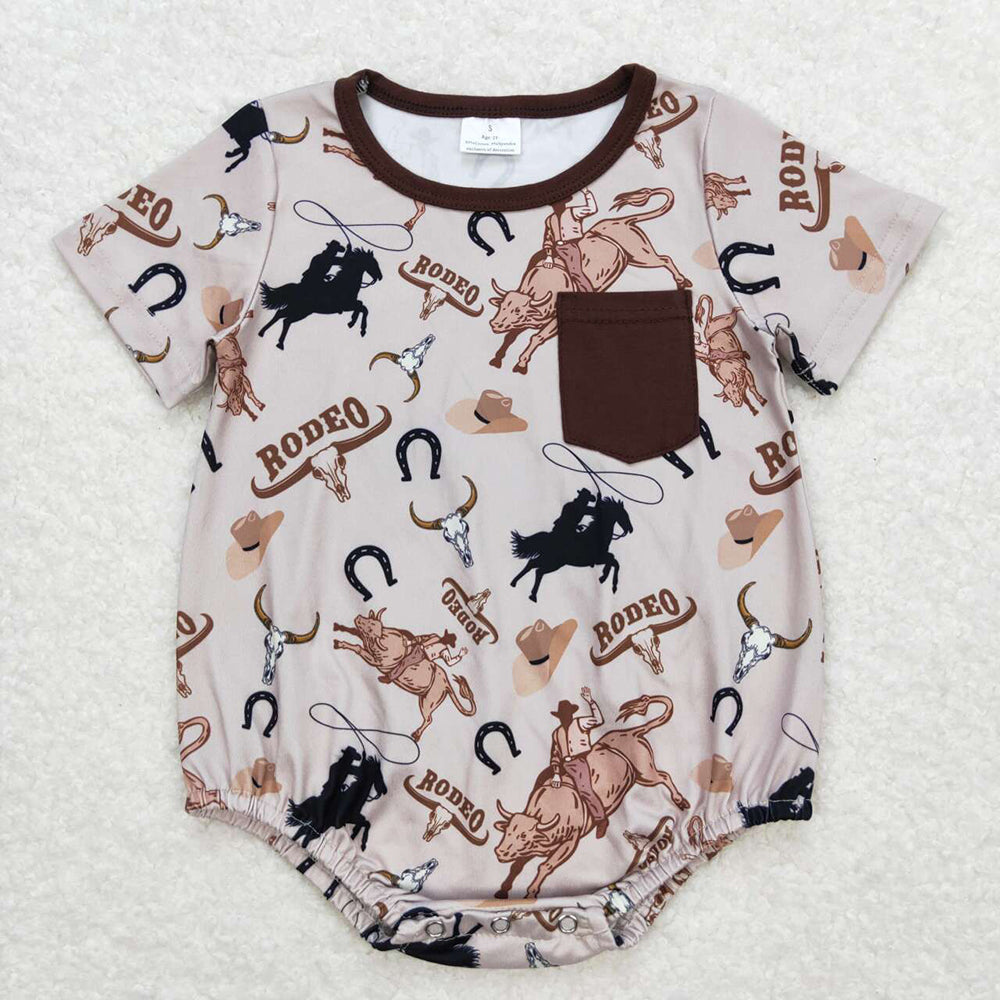 Baby Infant Boys Pocket Rodeo Cows Western Rompers