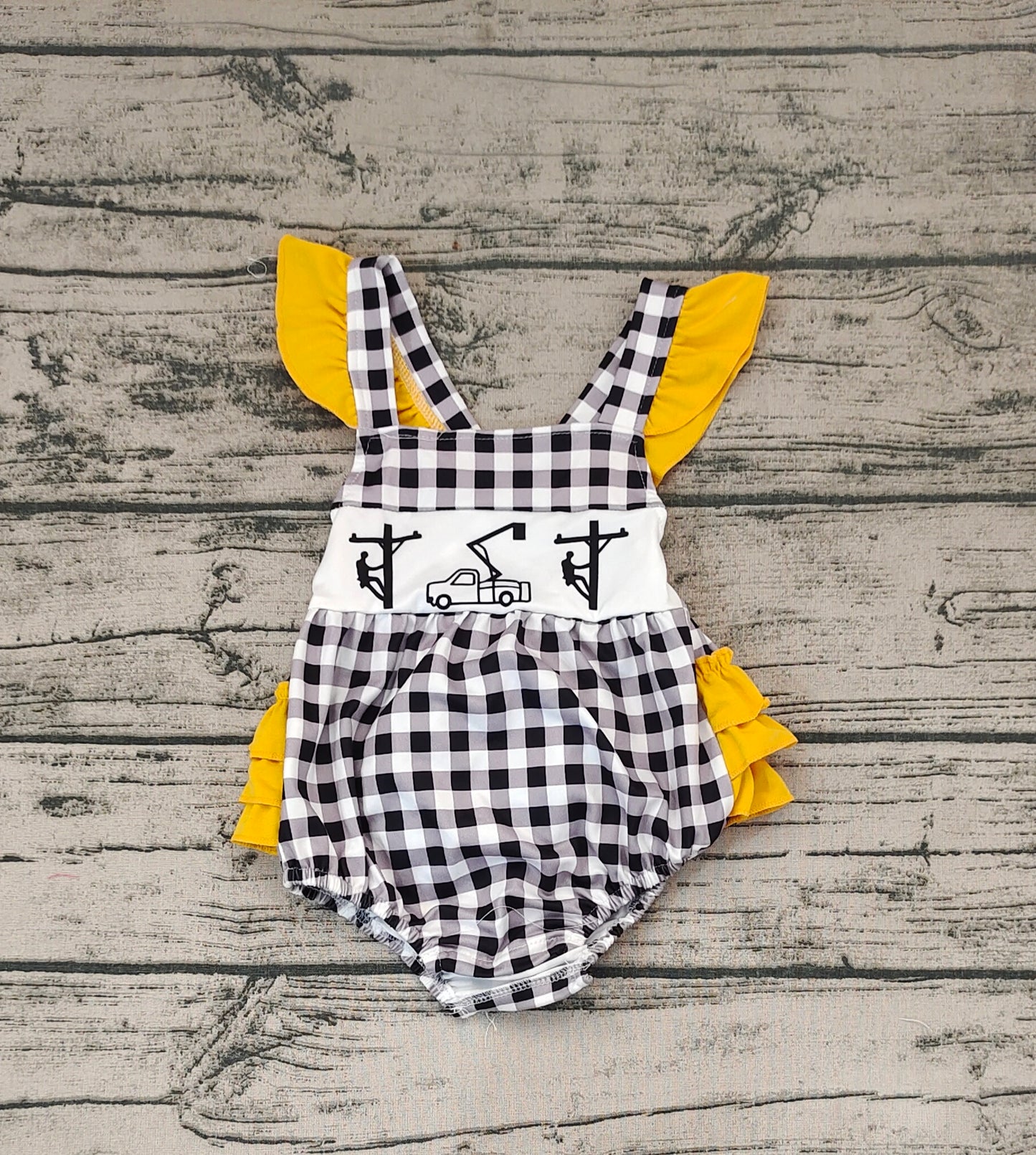 Baby Infant Girls Line Man Black Checkered Ruffle Summer Rompers