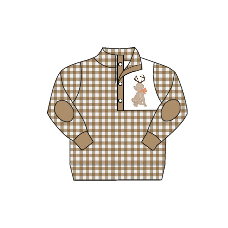 Baby Boys Khaki Checkered Hunting Dogs Pullover Jackets Tops preorder(moq 5)