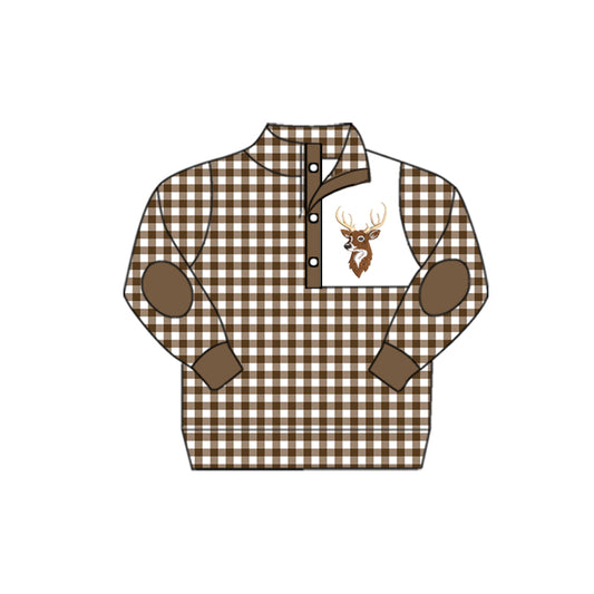 Baby Boys Brown Checkered Hunting Deer Pullover Jackets Tops preorder(moq 5)