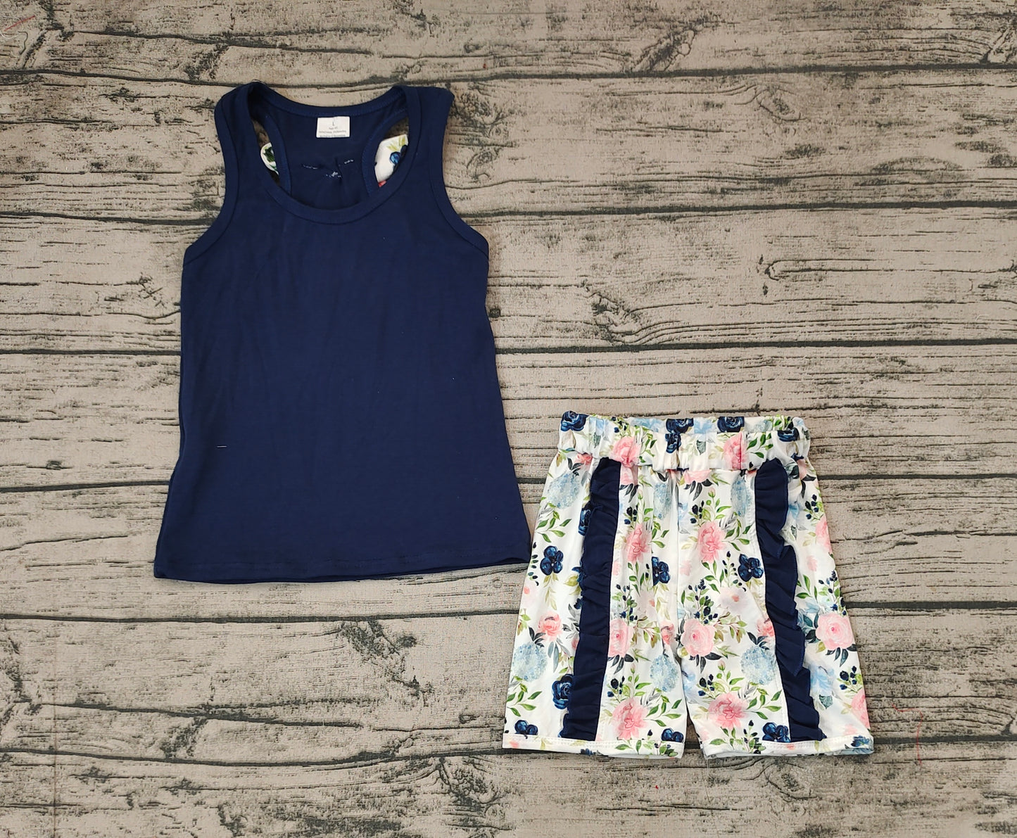 Baby Girls Navy Vest Bows Top Ruffle Floral Shorts Clothes Sets