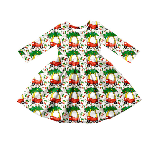 Baby Girls Christmas Red Tractor Knee Length Dresses preorder(moq 5)