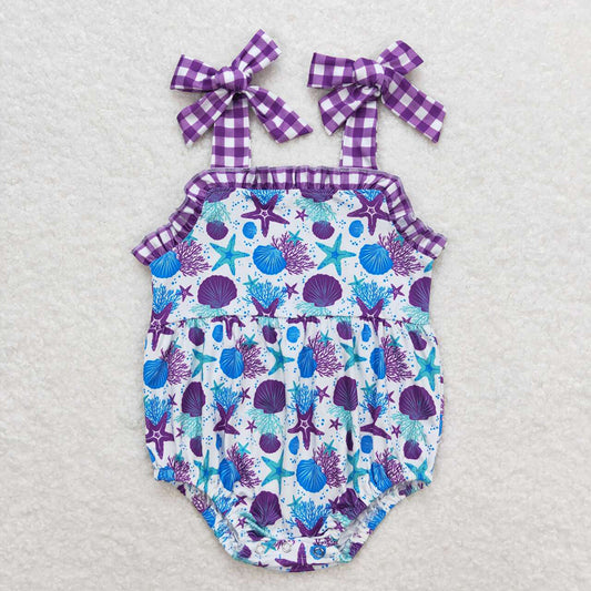 Baby Infant Girls Starfish Purple Straps Checkered Rompers