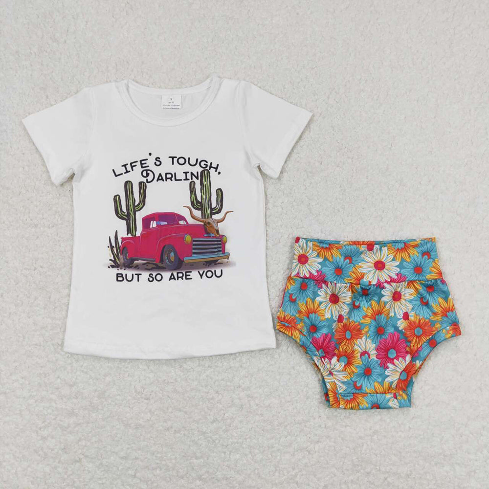 Baby Girls Cactus Car Shirt Top Flowers Bummies Clothes Sets