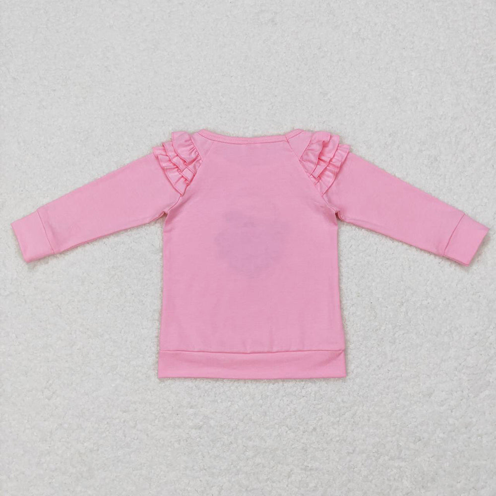 Baby Girls Christmas Pink Santa Long Sleeve Ruffle Tee Shirts Tops