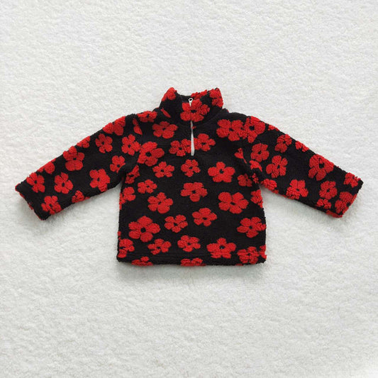 Baby Girls Black Red Flowers Thick Pullovers Tops