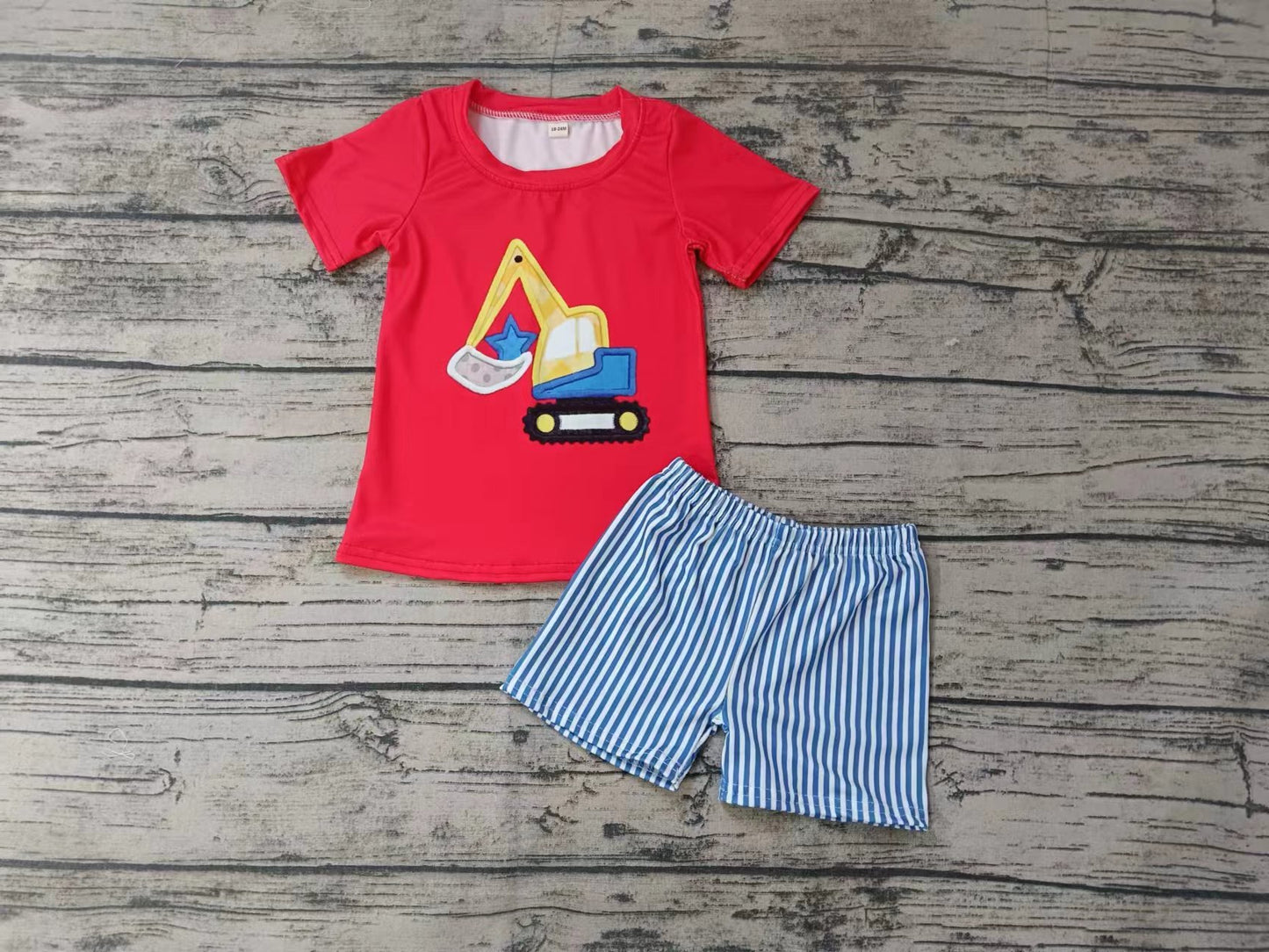 Baby Boys Digger Shirt Shorts Pajamas preorder (moq 5)