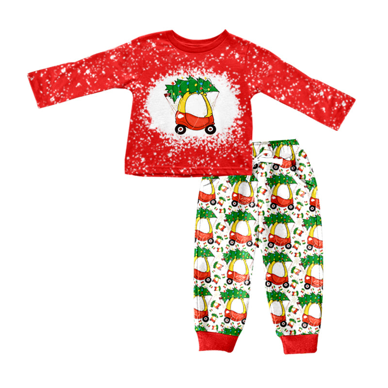 Baby Boys Christmas Red Tractor Top Tree Pants Clothing Sets preorder(moq 5)