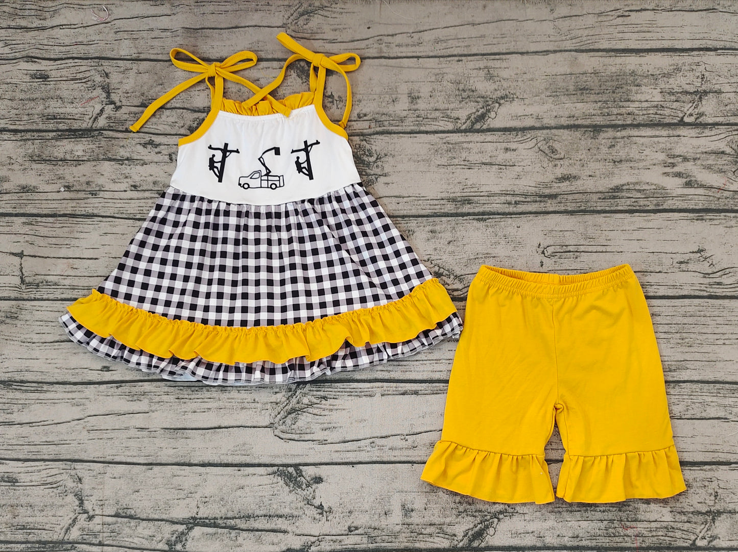 Baby Girls Line Man Black Checkered Tunic Top Summer Shorts Clothes Sets