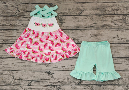 Baby Girls Watermelon Straps Tunic Ruffle Shorts Clothes Sets