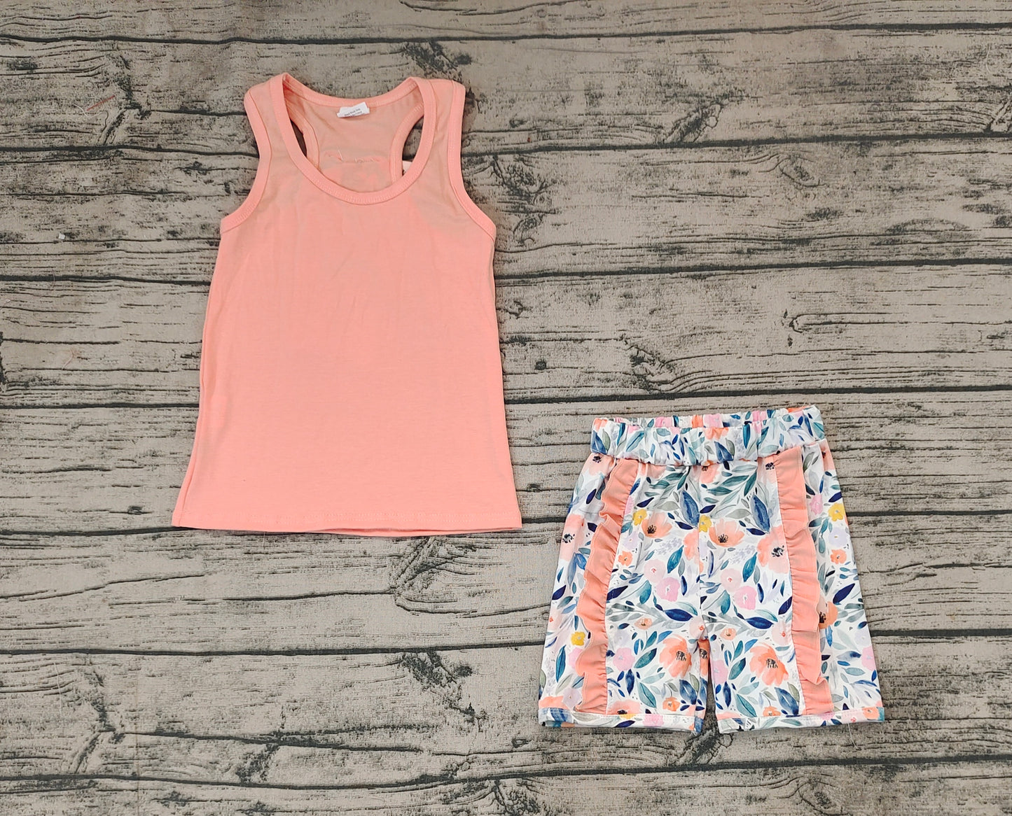 Baby Girls Orange Vest Bows Top Ruffle Floral Shorts Clothes Sets