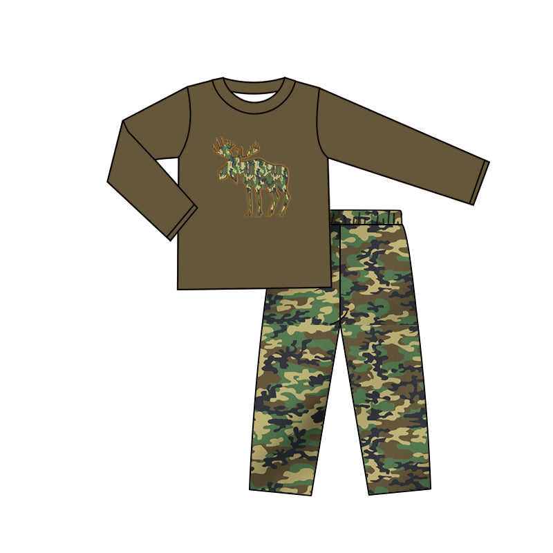 Baby Boys Camo Green Deer Cows Top Pants Clothing Sets preorder(moq 5)