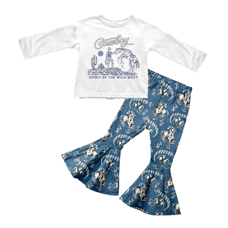 Baby Girls Western Shirt Top Bell Pants Clothes Sets preorder(moq 5)