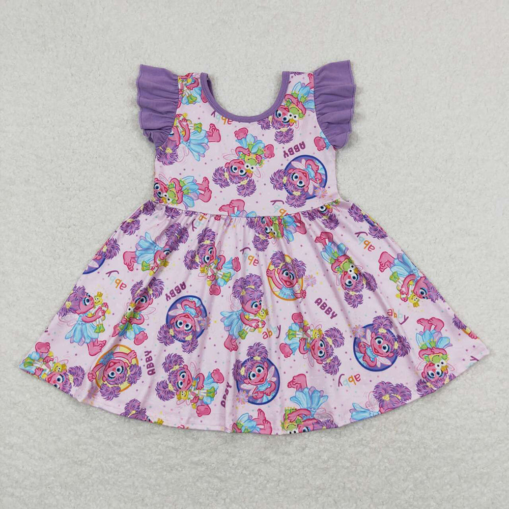 Baby Girls Purple Big Eye Flutter Sleeve Twirl Dresses