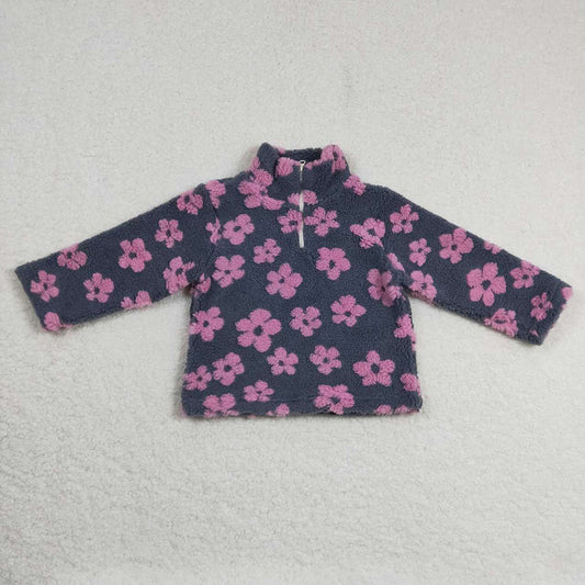 Baby Girls Grey Pink Flowers Thick Pullovers Tops