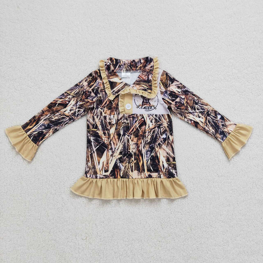 Baby Girls Camo Hunting Dog Ruffle Pullover Tops